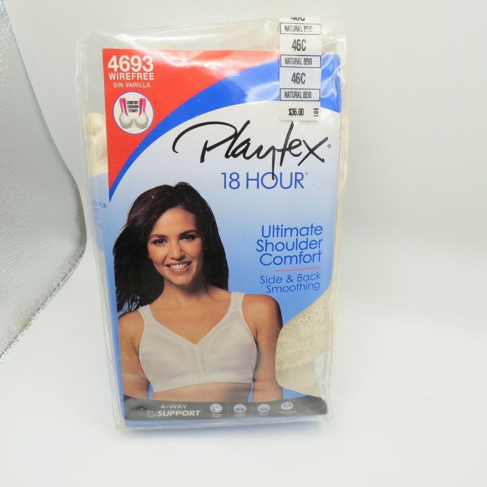 NWT Playtex‎ 18 Hour Beige Ultimate Shoulder Comfort WireFree #4693 Bra 46C